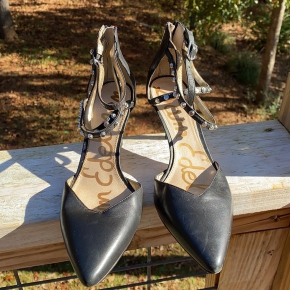 Sam Edelman Orla Black Leather Studded Pumps 3” Heels Size 8M - Picture 2 of 10